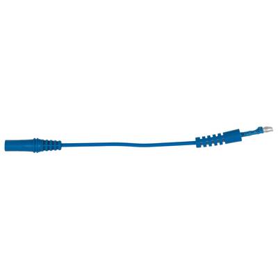 Niebieski kabel elektryczny z wtyczką i ryflowaną osłoną, stosowany do połączeń audio lub wideo.
