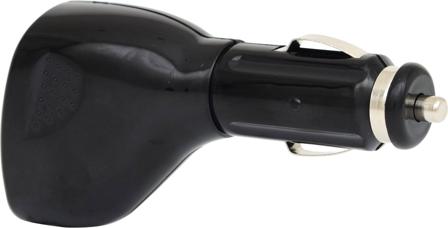 Czarny, cylindryczny adapter do gniazda zapalniczki samochodowej, powszechnie stosowany do ładowania urządzeń elektronicznych.