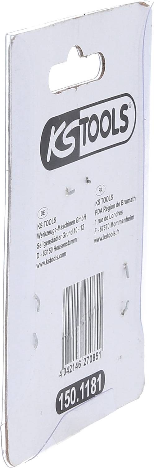 Opakowanie z napisem 'KS TOOLS' i numerem produktu 150.1181. Zawiera kilka małych haczyków.