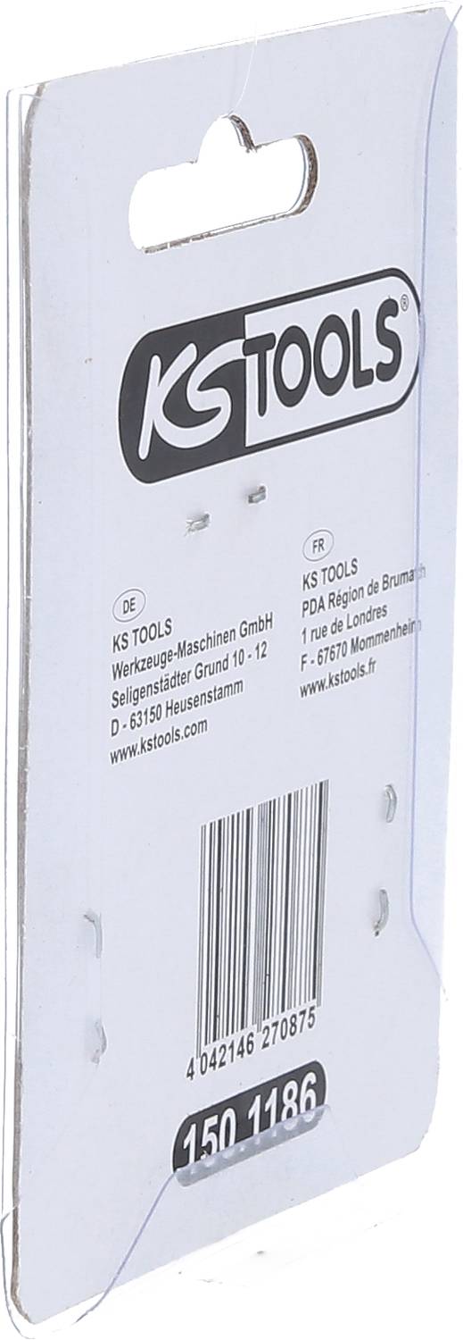 Opakowanie marki narzędziowej z logo 'KS Tools' oraz danymi kontaktowymi producenta.