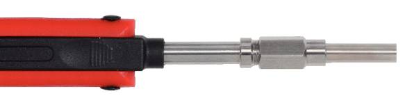 Czerwono-czarny lutownica z srebrną końcówką, przeznaczona do precyzyjnych prac lutowniczych w elektronice i projektach rzemieślniczych.