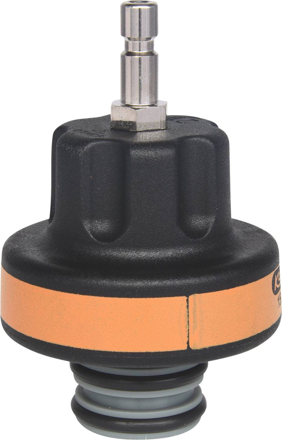 Czarny zawór z pomarańczowym pierścieniem, u góry srebrne złącze. Stosowany głównie do regulacji ciśnienia lub sterowania przepływem płynów.