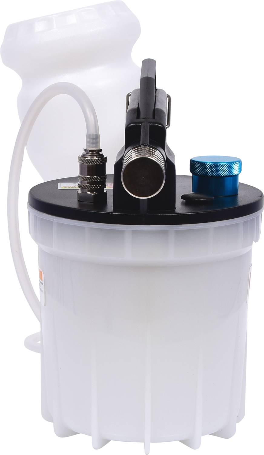 Biała zespolona obudowa z tworzywa sztucznego z zaworem metalowym i przewodami, stosowana w zastosowaniach technicznych do zarządzania przepływem cieczy.