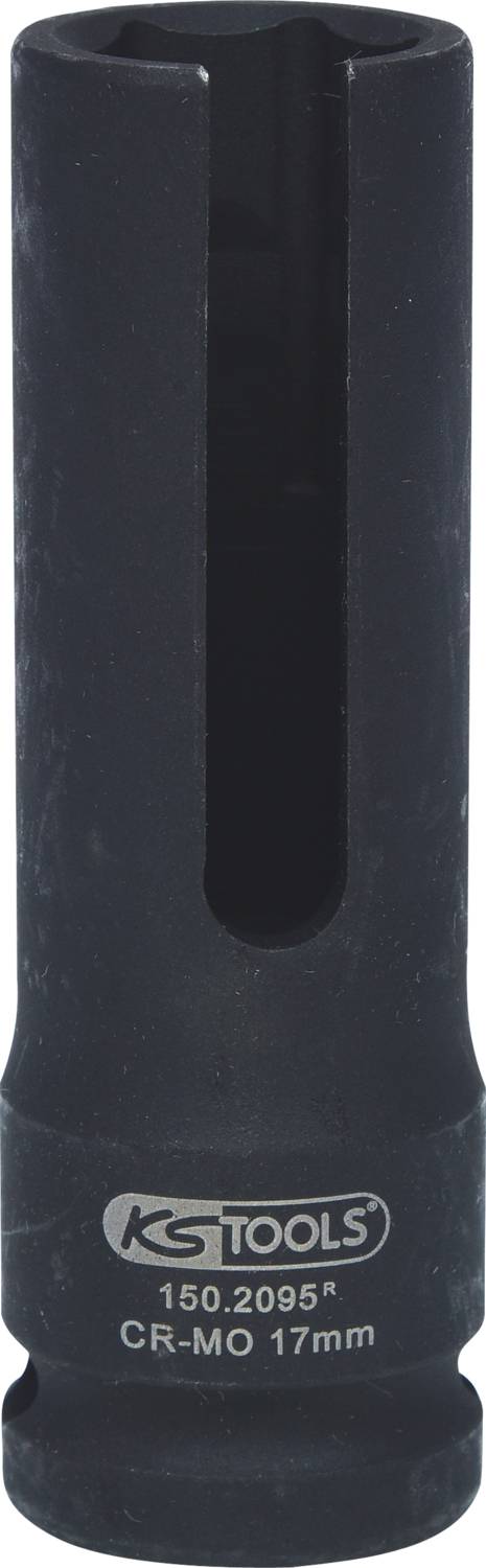 Czarny nasadowy klucz nasadzany wykonany z materiału CR-MO z napisem 'KS TOOLS' i oznaczeniem rozmiaru '17mm'.