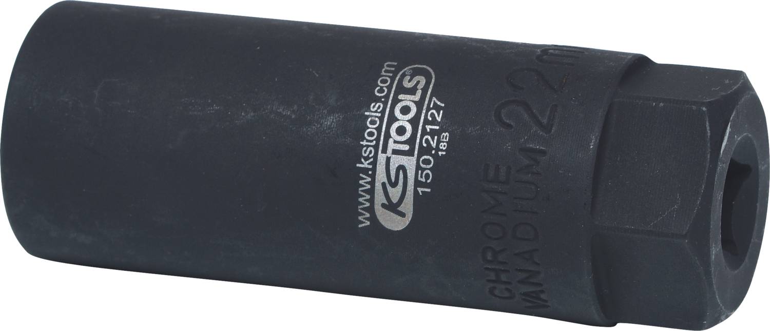 Czarny nasadowy klucz nasadzany wykonany ze stali chromowo-wanadowej z oznaczeniem 'KS TOOLS' i rozmiarem '20 mm', o kształcie sześciokątnym.