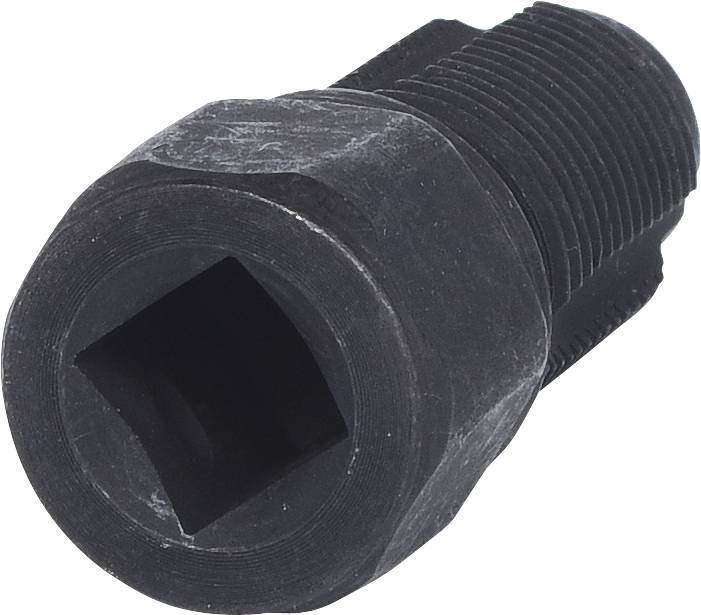 Czarny adapter do ściągacza korby rowerowej; otwór prostokątny, żebrowany trzon zapewniający pewny chwyt podczas montażu.