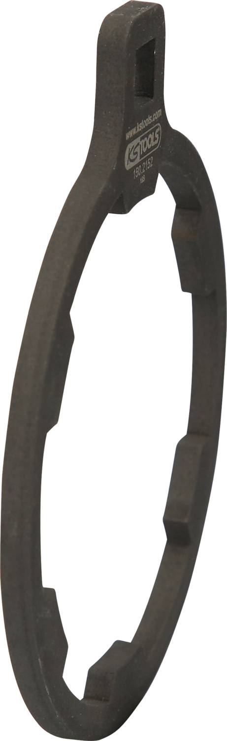 Klucz nasadowy do trudno dostępnych mocowań, ciemnoszary, wykonany z wytrzymałego materiału, z kwadratowym otworem u góry.