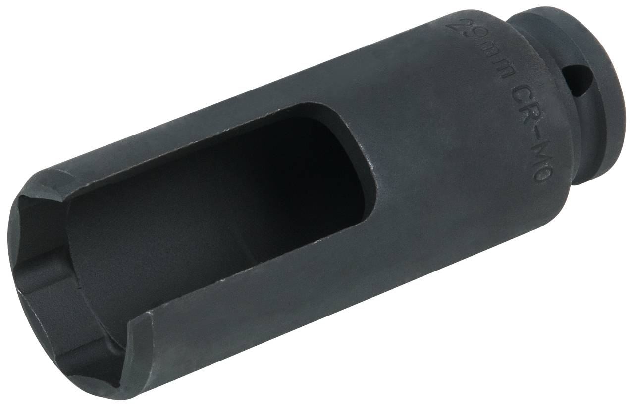 Czarny klucz nasadowy wykonany z wytrzymałego materiału z żebrowanym uchwytem.