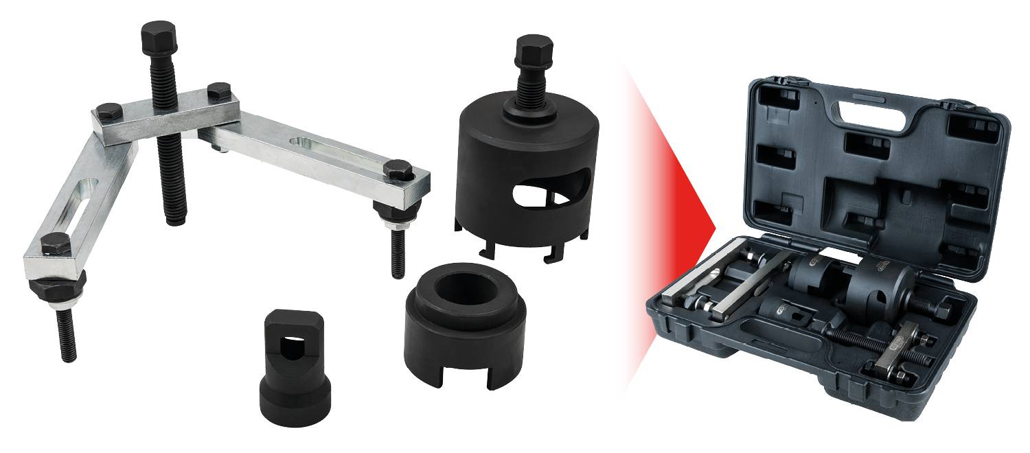 Zestaw narzędzi wyrażeniowych w otwartej czarnej skrzynce. Zawiera różne końcówki i śruby do pojazdów, jak widać na zdjęciu.