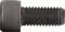 Czarna, rowkowana śruba z łbem cylindrycznym.