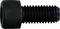 Czarna śruba cylindryczna z łbem i gwintem wewnętrznym, widok z boku. Stosowana do celów mocujących.