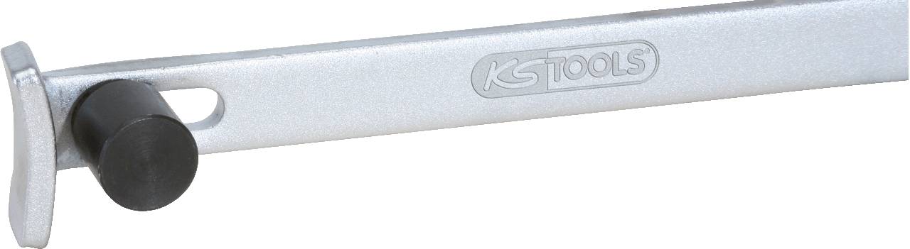 Pręt metalowy z wygiętym końcem i czarną nasadką z tworzywa sztucznego w kształcie tarczy, noszący logo 'KS Tools'.