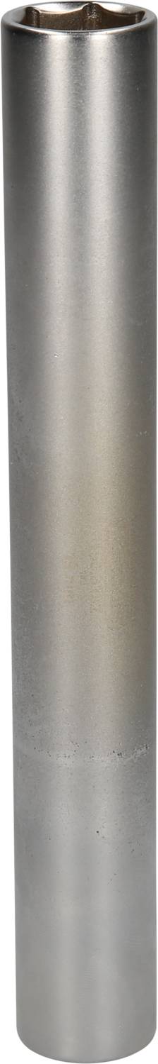 Cylindryczny metalowy rurociąg, stojący pionowo, o gładkiej, błyszczącej powierzchni.