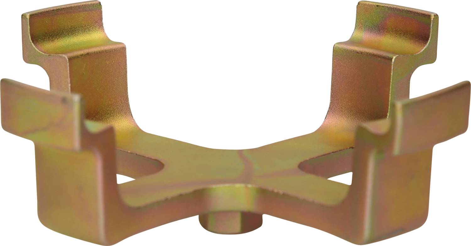 Brązowy element metalowy o czterech wyniesionych ramionach, prawdopodobnie specjalny uchwyt lub element mocujący.