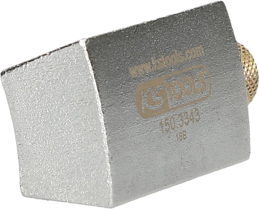 Metalowy element narzędzia z ściętym końcem i grawerowanym napisem 'KS Tools 150.3343'.