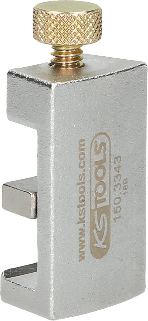 Blok metalowy ze śrubą na górze, z napisem KS Tools. Używany do wyrównywania lub mocowania.