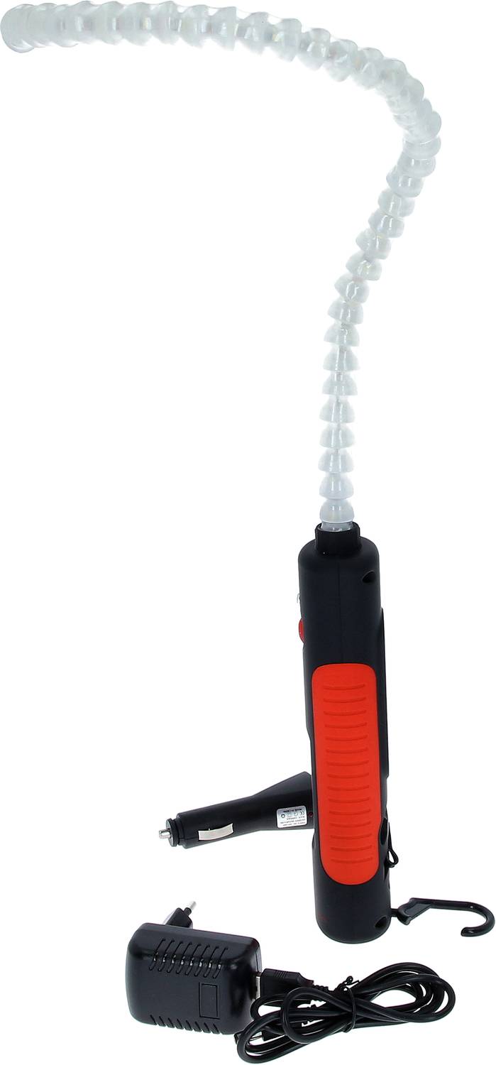 Czarno-czerwone, poręczne, elastyczne narzędzie inspekcyjne z długim, giętkim wałem i adapterem sieciowym. Idealne do trudno dostępnych miejsc.