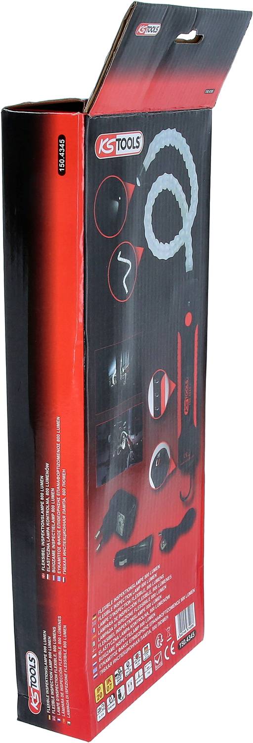 Opakowanie zestawu narzędzi KS, prezentujące endoskop wraz z akcesoriami, takimi jak kabel, hak i ładowarka.