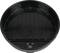 Czarny, okrągły podstawek pod doniczkę z prążkowanym spodem i otworem odpływowym pośrodku. Odpowiedni do kwiatowych garnków.