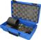 Niebieski kufer na narzędzia z wkładką piankową, zawierający metalowe narzędzia i akcesoria, prezentowany w otwartej formie.