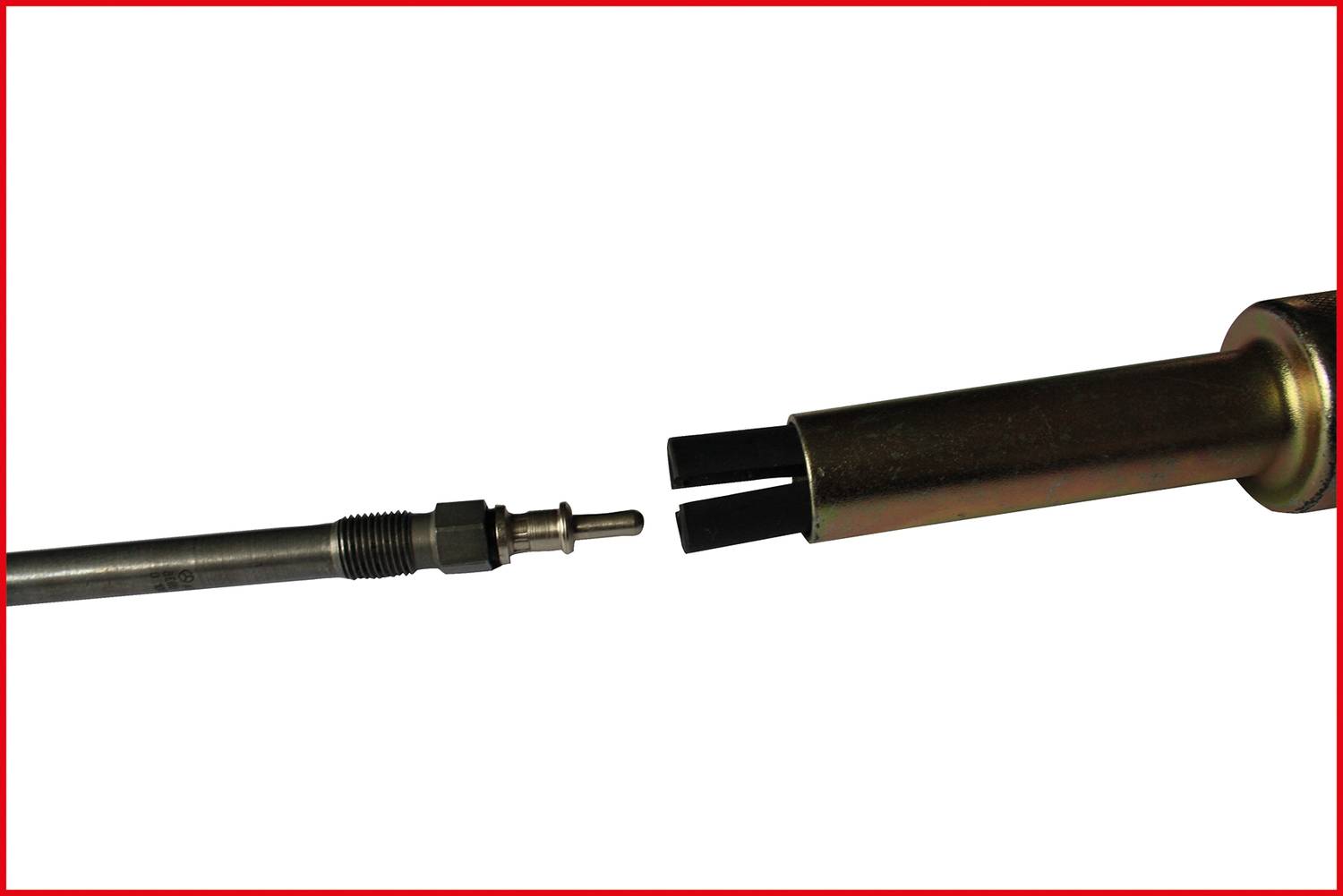 Cylindryczne narzędzie z metalowym ostrzem na czubku, sfotografowane na białym tle.