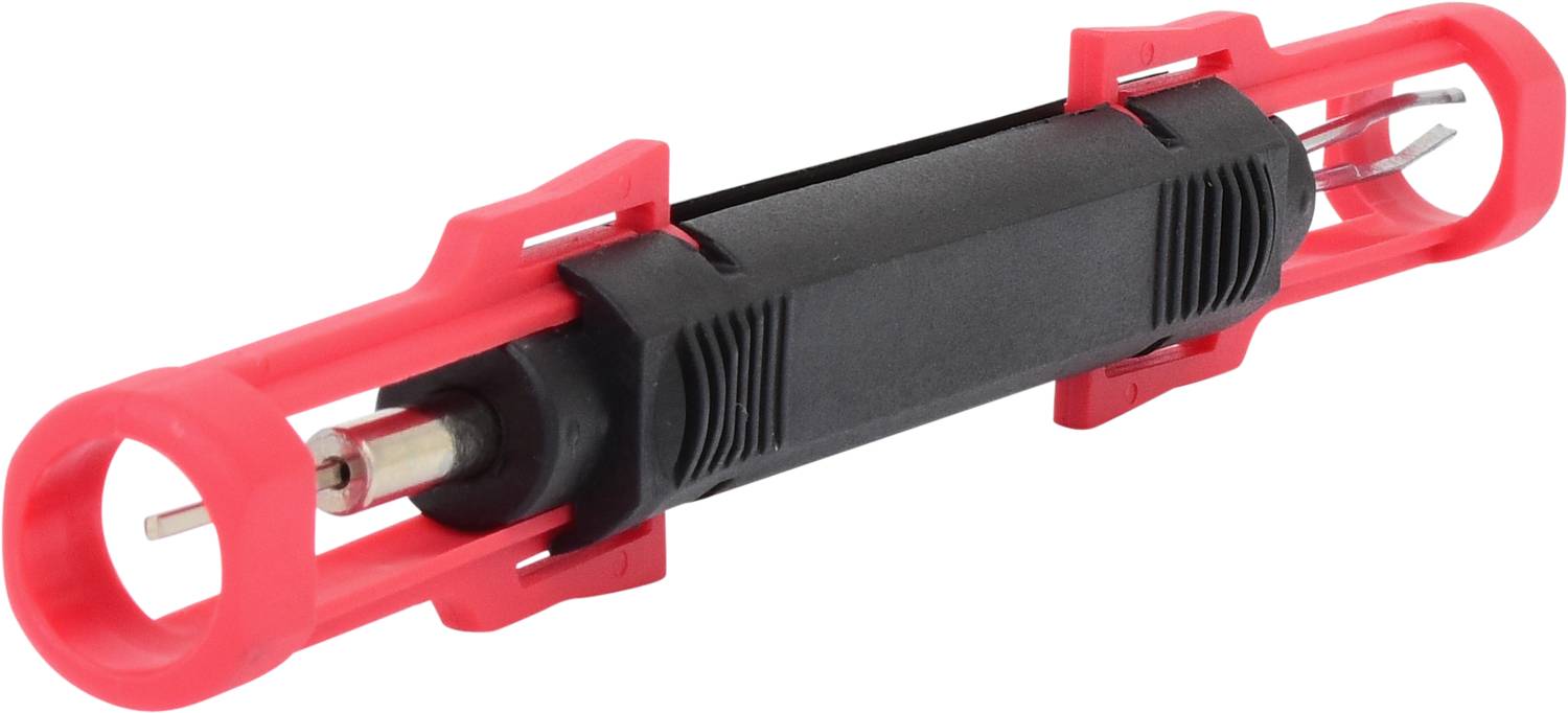 Poręczne narzędzie składające się z mieszaniny elementów metalowych i plastikowych, zaprojektowane do konserwacji i czyszczenia przewodów.