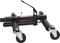 Czarny wózek warsztatowy z czterema kołami, przeznaczony do podnoszenia i przemieszczania ciężkich przedmiotów w warsztatach lub garażach.