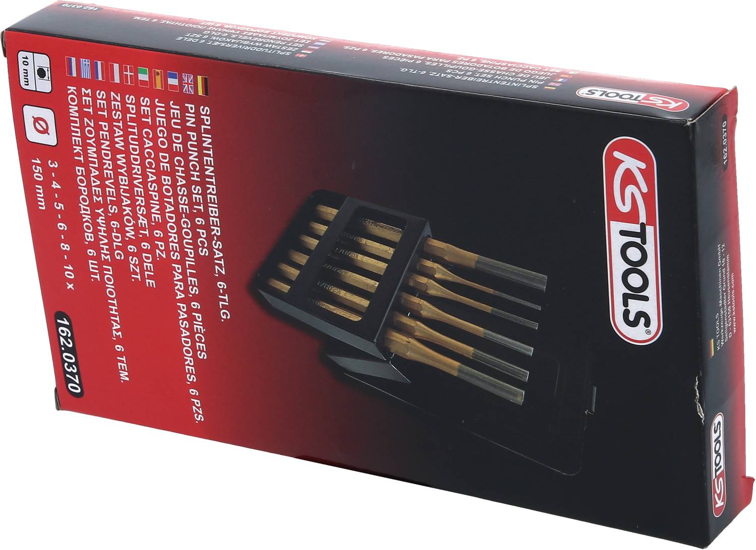 Zestaw metrycznych wierteł spiralnych HSS-Co, 1,5-10 mm, 10-częściowy, w czarnym pudełku firmy KS Tools. Zawiera różne średnice wierteł.