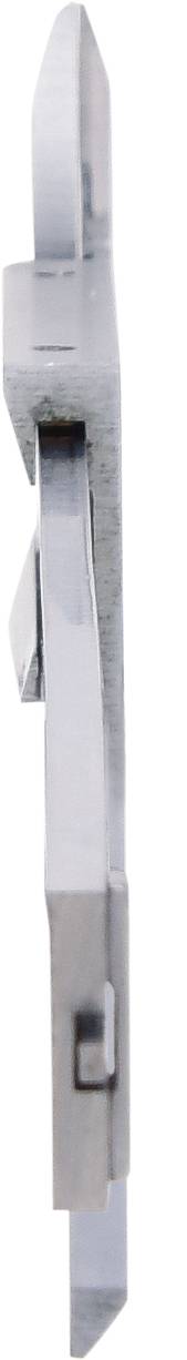 Metalowe narzędzie przedstawione z boku, z ruchomymi elementami, prawdopodobnie część urządzenia lub maszyny.