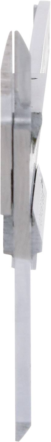 Srebrny suwmiarz, precyzyjne narzędzie do pomiaru długości, jest pokazany z boku.