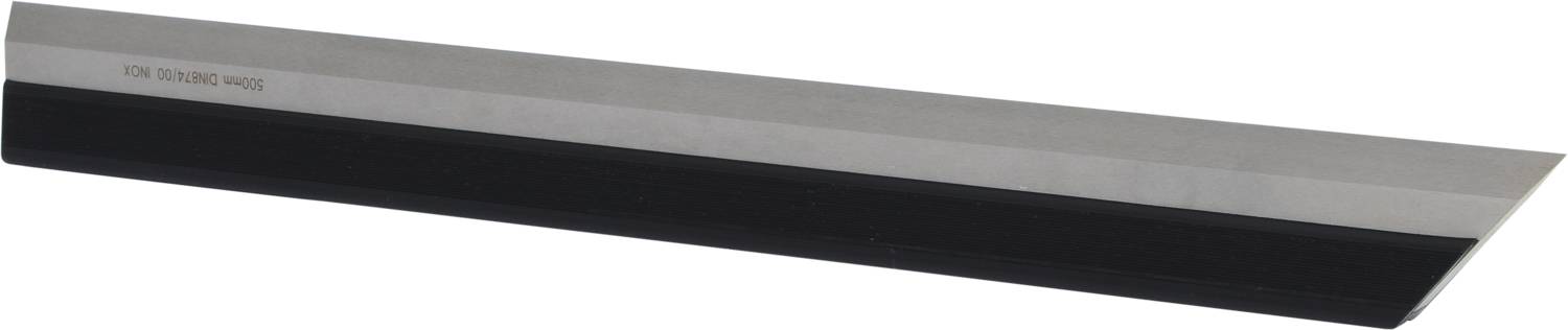 Metalowa rakla z czarną rękojeścią, używana do nakładania farb lub klejów.