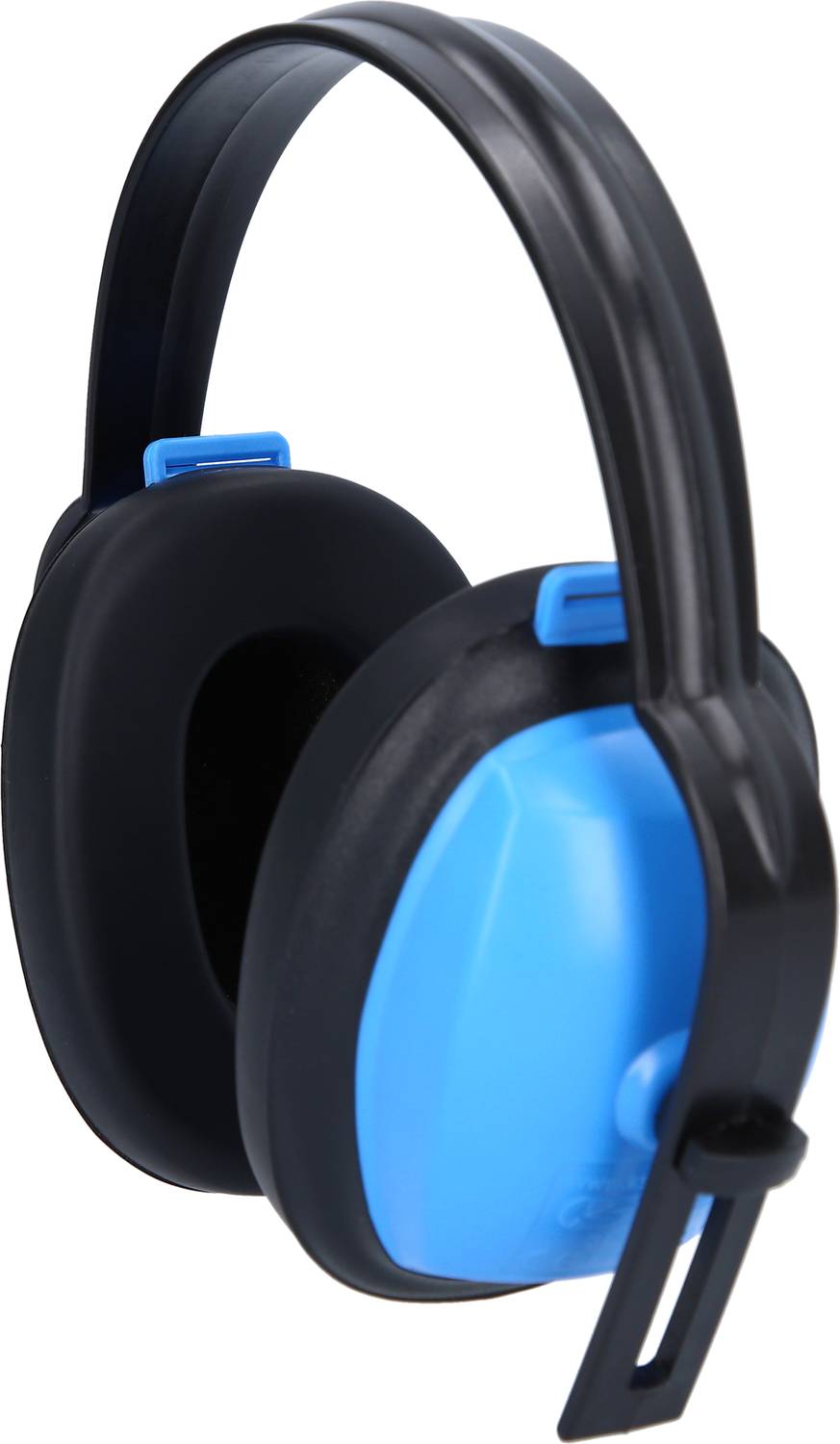 Para czarno-niebieskich słuchawek ochronnych.