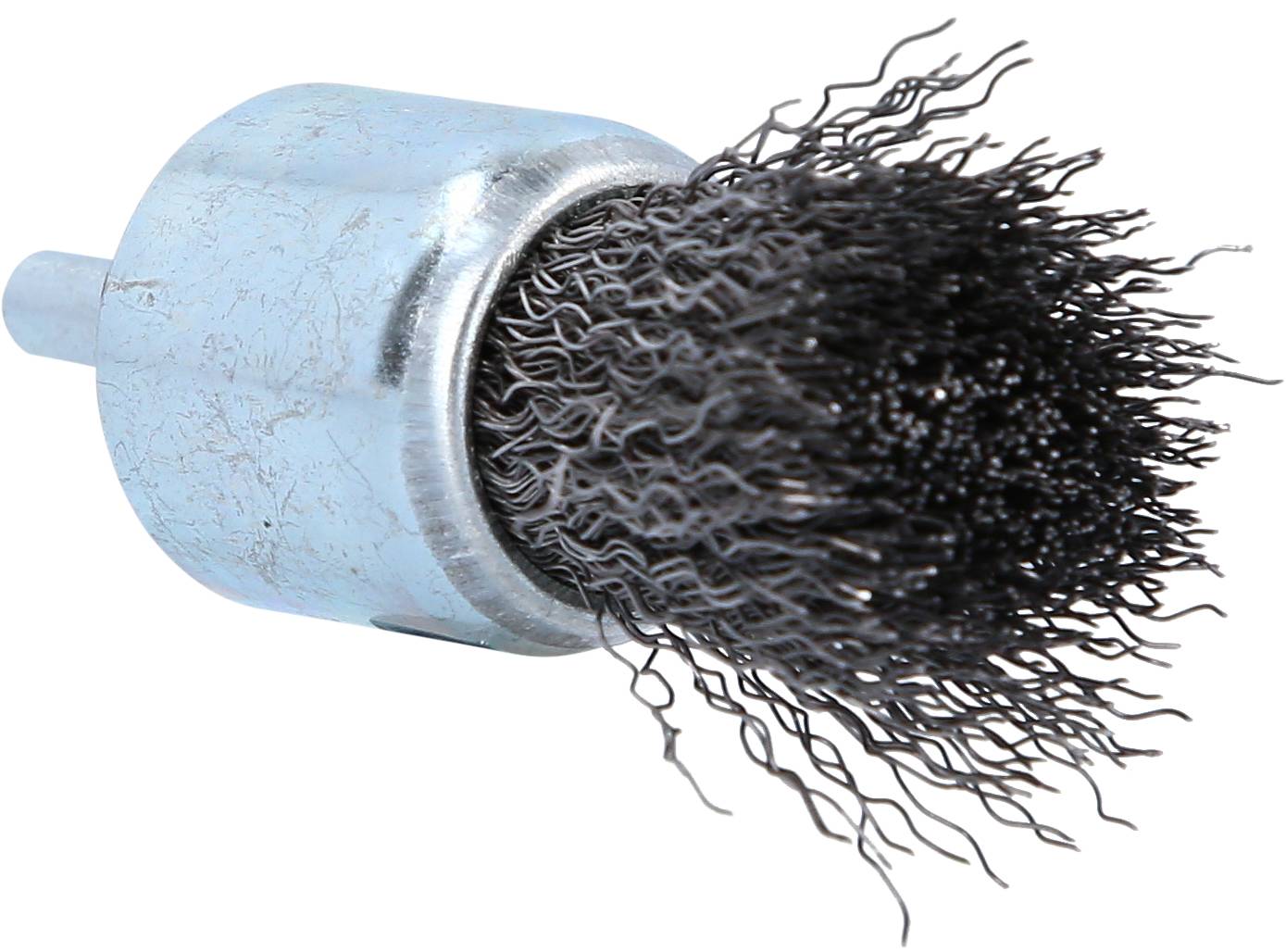 Szczotka druciana ze stalowymi włoskami, o kształcie cylindrycznym, stosowana do szlifowania lub czyszczenia powierzchni.