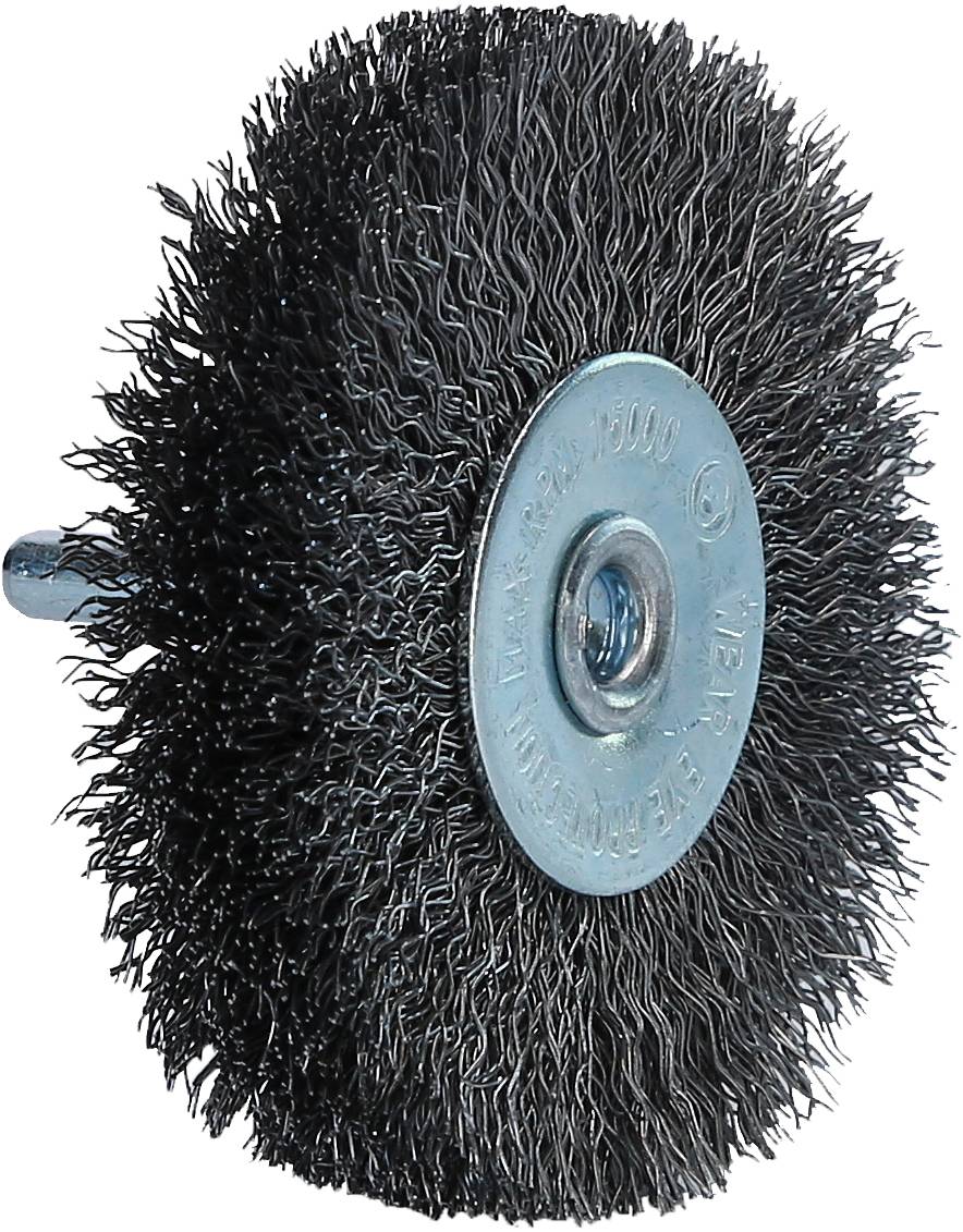 Nasadka druciana z metalowymi włoskami do użycia z narzędziami, odpowiednia do polerowania lub usuwania rdzy.