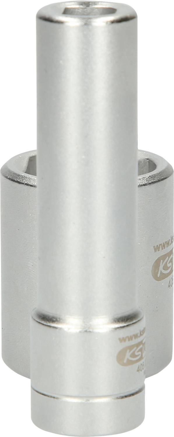 Metalowy klucz do śrub z długim trzpieniem, o cylindrycznym kształcie i sześciokątnej główce. Odpowiedni do śrub umieszczonych w trudno dostępnych miejscach.