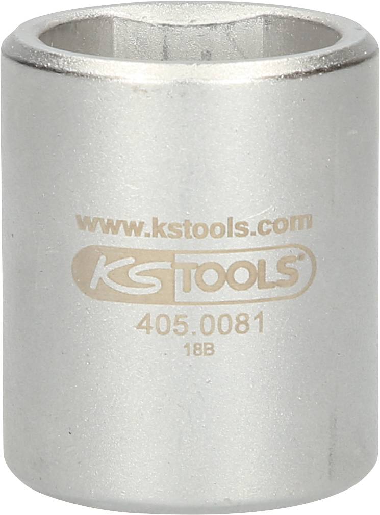 Nasadka na klucz dynamometryczny KS Tools, numer modelu 405.0081, w kolorze srebrnym, z otworem sześciokątnym, przeznaczona głównie do prac mechanicznych.