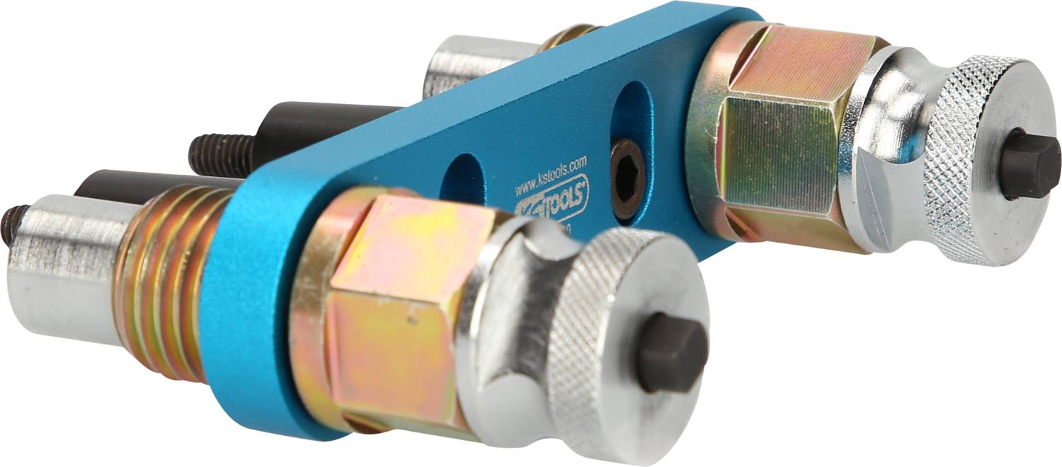 Narzędzie o niebieskim metalowym korpusie z dwoma solidnymi, regulowanymi mechanizmami zaciskowymi. Jest wytrzymałe i nadaje się do precyzyjnych prac.