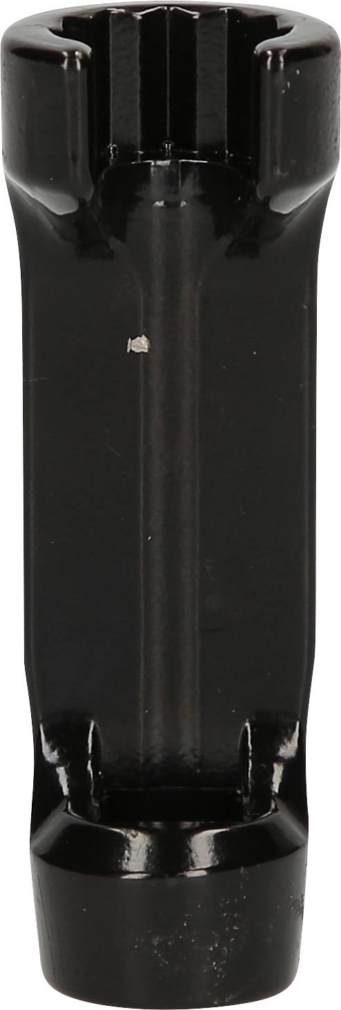 Czarny, cylindryczny nasadowy klucz do prac mechanicznych, ustawiony pionowo, o gładkiej powierzchni.