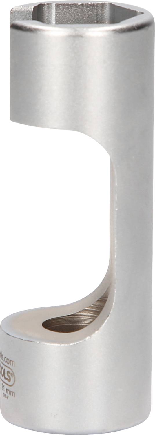 Klucz metalowy o otwartej, kształcie litery U, przydatny do odkręcania nakrętek lub śrub w ciasnych przestrzeniach.