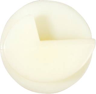 Biały, okrągły pokrętło z oznaczeniem pozycji, używane w urządzeniach domowych do sterowania.