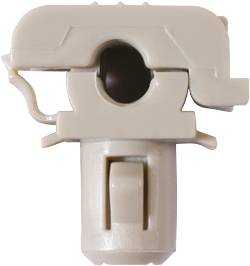 Beżowy klips do mocowania zdjęć na linkach. Posiada okrągły otwór do wkładania i zaciskania materiału.