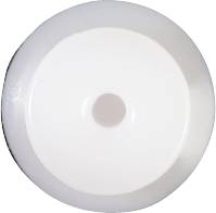 Okrągłe, białe światło sufitowe z małym, centralnym kołem.