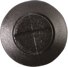 Czarny, okrągły pokrętło z tworzywa sztucznego, widziany z góry, prawdopodobnie do urządzenia elektronicznego lub instrumentu muzycznego.