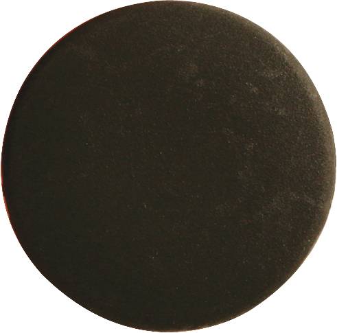 Czarny, płaski, okrągły obiekt na neutralnym tle.