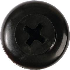 Czarna, okrągła śruba krzyżowa do łączenia elementów drewnianych.