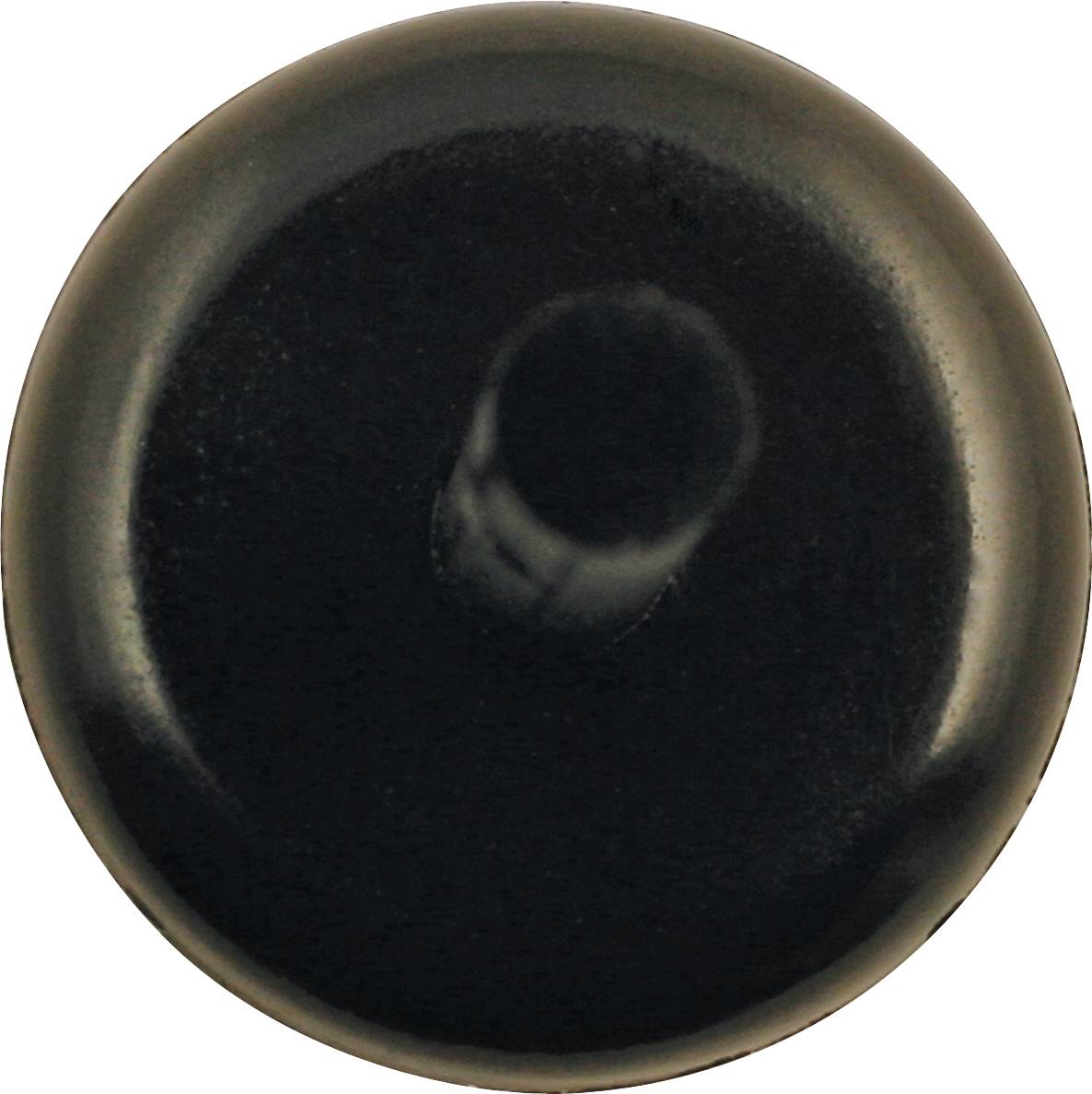 Czarny, okrągły obiekt z centralnym, lekko wypukłym punktem.