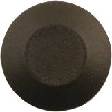 Okrągły, czarny przycisk lub przełącznik z tworzywa sztucznego, prawdopodobnie element sterujący urządzenia elektronicznego.