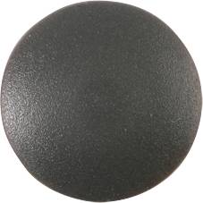 Okrągły, czarny, o strukturalnym wyglądzie guzik lub pokrętło na białym tle.