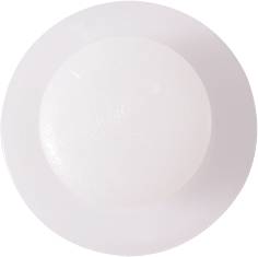 Prosty, okrągły, biały obiekt, prawdopodobnie pusty znaczek lub guzik, bez dodatkowych napisów czy szczegółów.