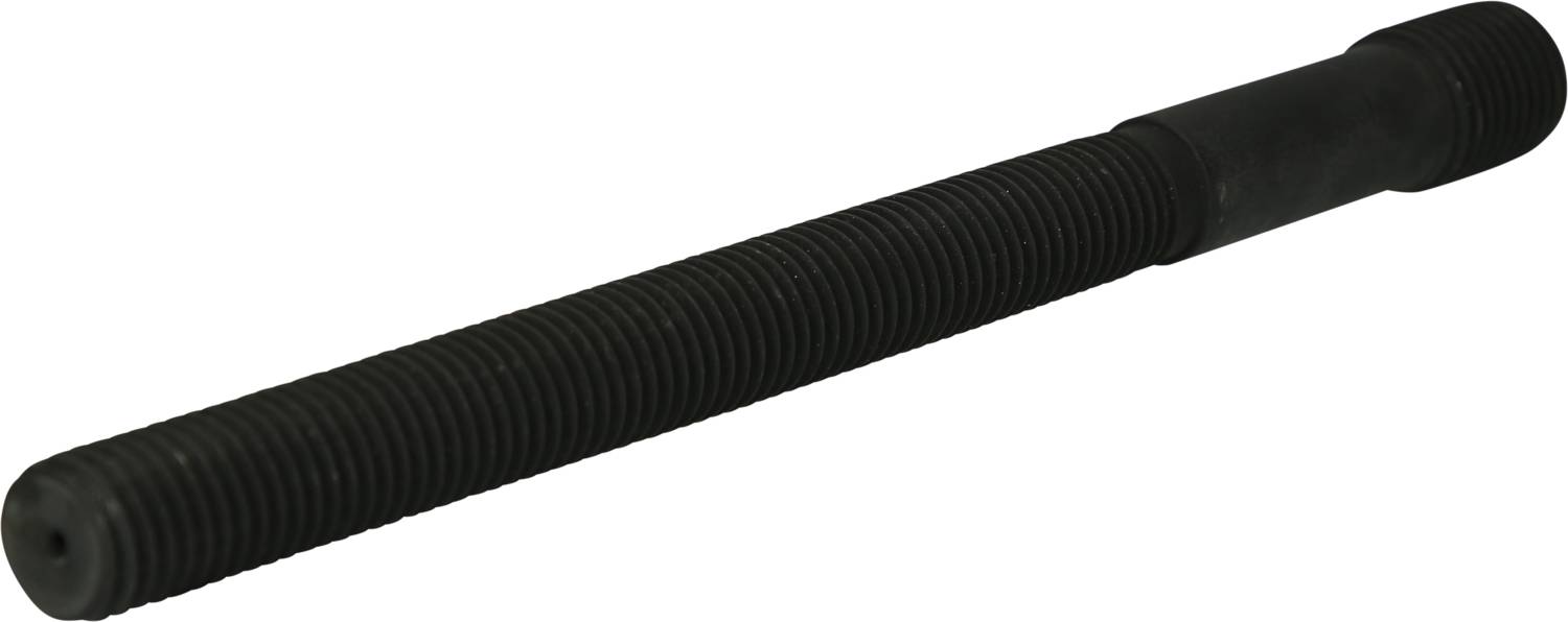 Czarna, długa pręt gwintowany z ciągłymi rowkami, odpowiedni do zastosowań mechanicznych.